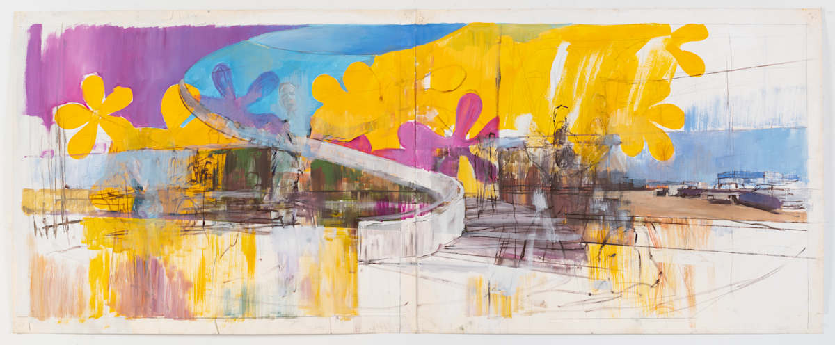 Study of a Staircase by Adam Cvijanovic  Image: Adam Cvijanovic, Study of a Staircase, 2021, oil on paper, diptych, 35 x 87 3/4 in. Inventory no. AC-2021-P-007.  Photo by Adam Reich.