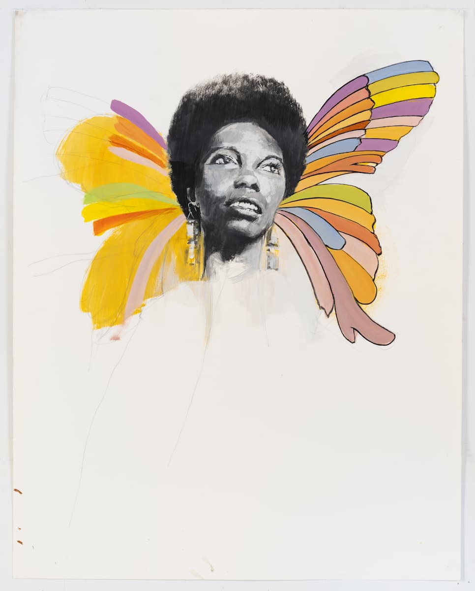 Portrait of Nina Simone by Adam Cvijanovic  Image: Adam Cvijanovic, Portrait of Nina Simone, 2021, oil and graphite on paper, 29 x 23 in. Inventory no. AC-2021-P-010. Courtesy of the artist. Photo by Adam Reich.