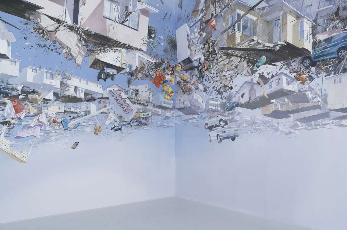 Love Poem (10 Minutes After the End of Gravity) by Adam Cvijanovic  Image: Adam Cvijanovic, Love Poem (10 Minutes After the End of Gravity), 2005. Flashe and house paint on Tyvek, 168 x 900 in. Inventory No. AC-2005-P-002. © Adam Cvijanovic