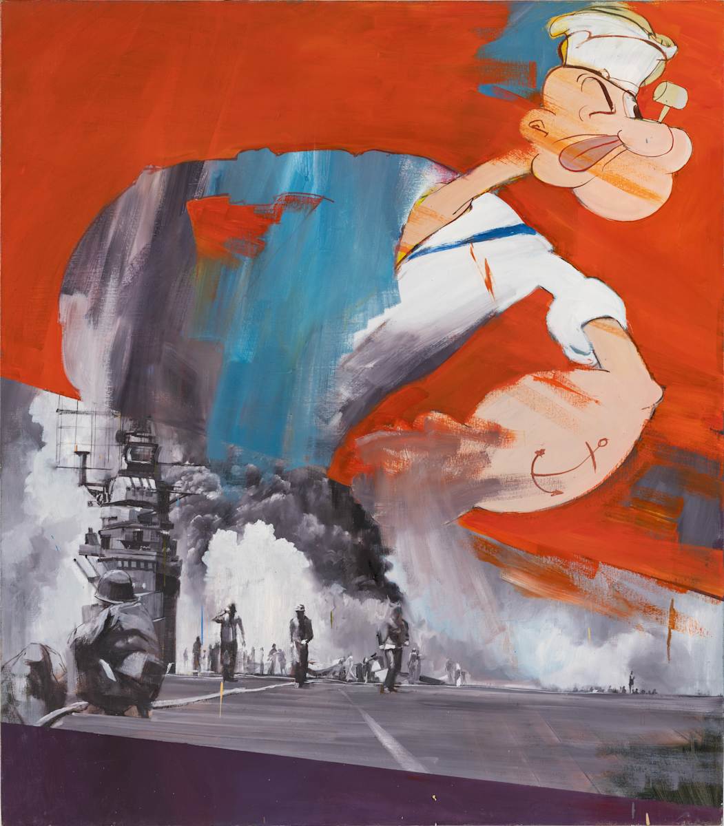 Popeye at War by Adam Cvijanovic  Image: Adam Cvijanovic, Popeye at War, 2023, oil on canvas, 48 x 42 x 1 1/2 in. Inventory no. AC-2023-P-007. Courtesy of the artist. Photo by Adam Reich.