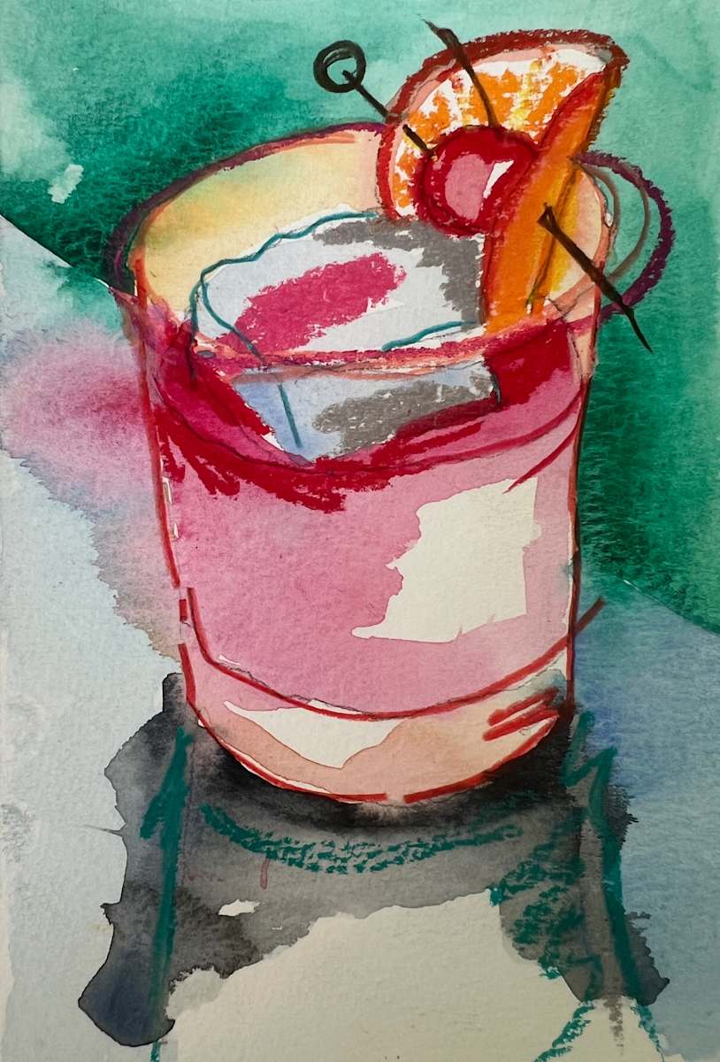 Magic Hour by Cynthia Banua  Image: Original Framed Watercolor, Oil Pastel and Colored Pencil on Paper. From the "Still Life of the Party" collection. 