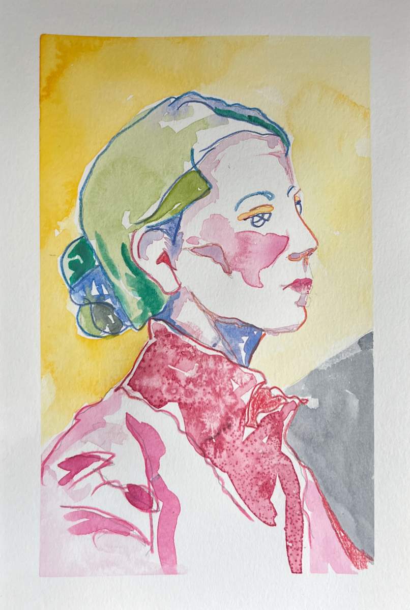 Introspection by Cynthia Banua  Image: Framed original watercolor and colored pencil on paper. From the "Bold Women" collection.