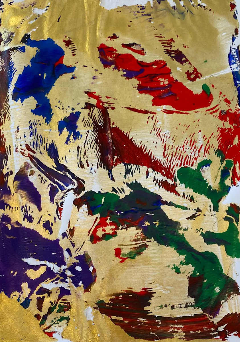 Gelli Plate Print - Gold on Top by Marie Louise Bosin 