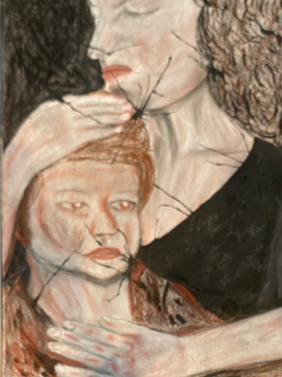 Original Chalk Drawing - Sneering Mother by Marie Louise Bosin  Image: Sneering Mother