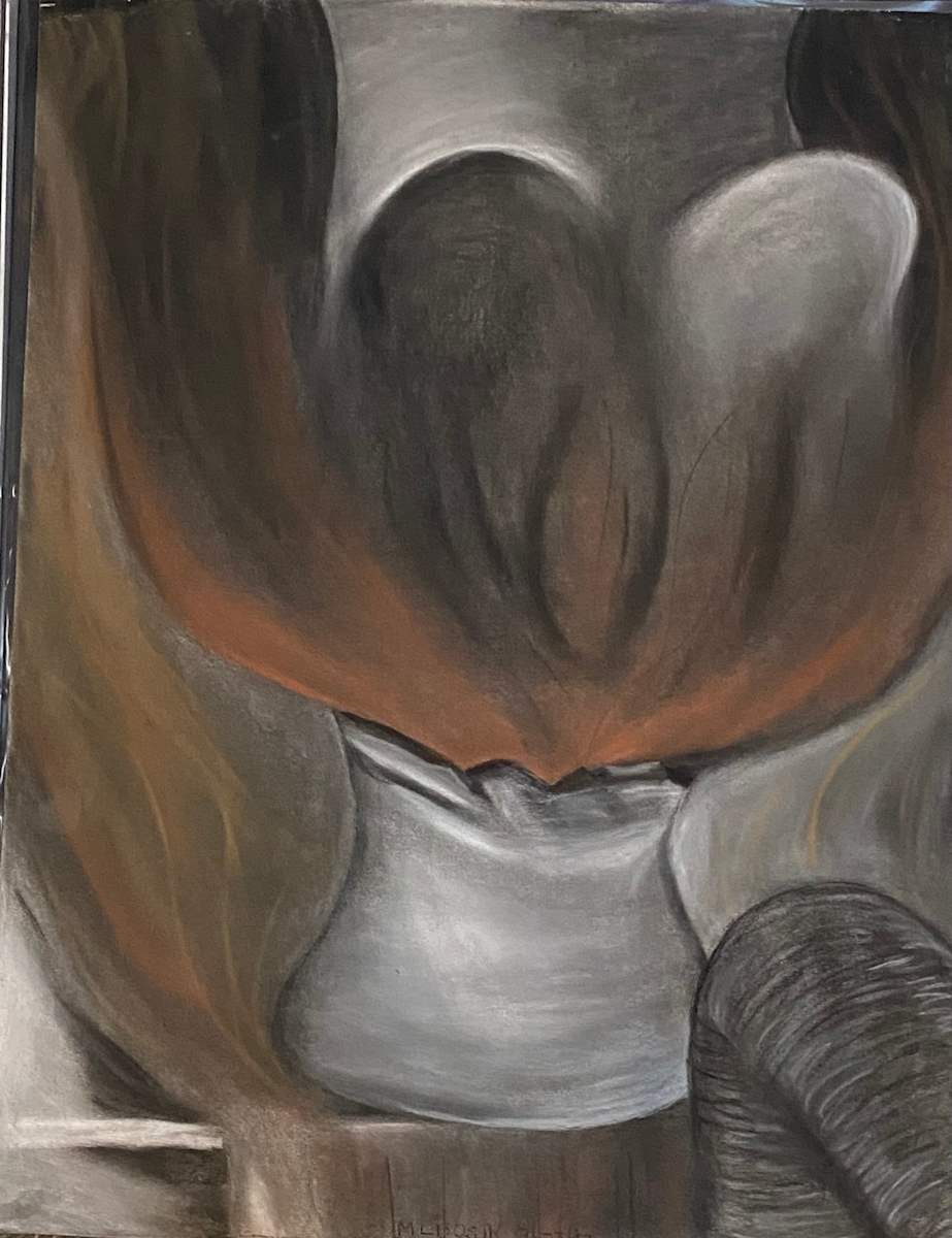 Original Chalk Drawing - Potted Plant by Marie Louise Bosin, MA  Image: Potted Plant