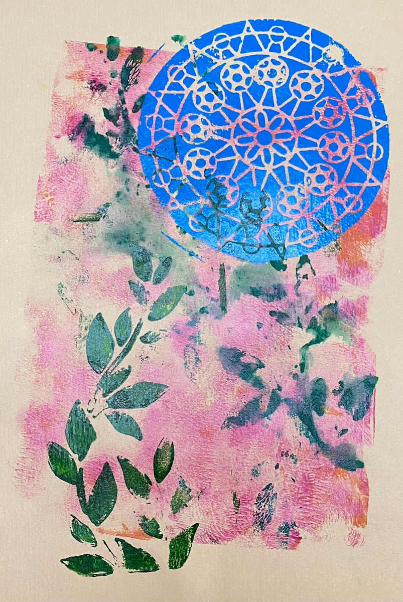 Friendship Card - Original Image - Sacred Findings - Gelli Plate Print by Marie Louise Bosin, MA  Image: Sacred Findings