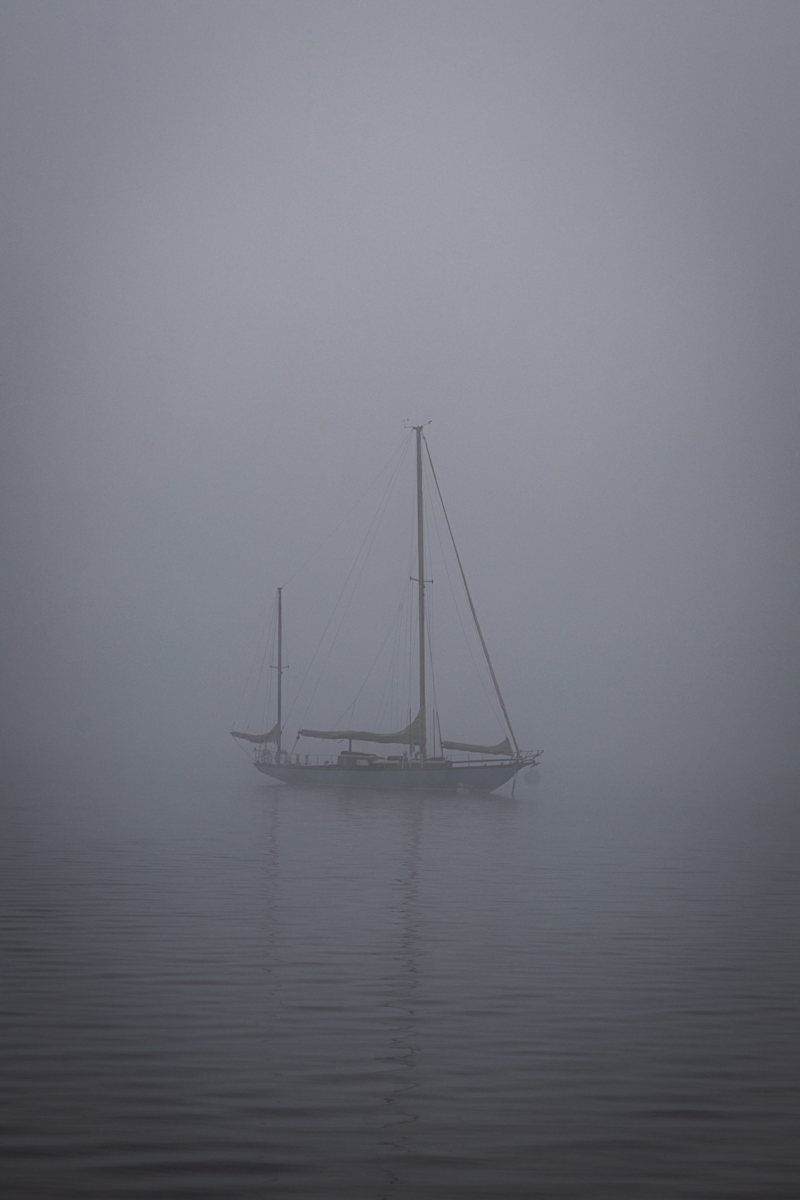 Sailboat in Fog by Daniel Butler  Image: Sailboat in Fog, Essex CT