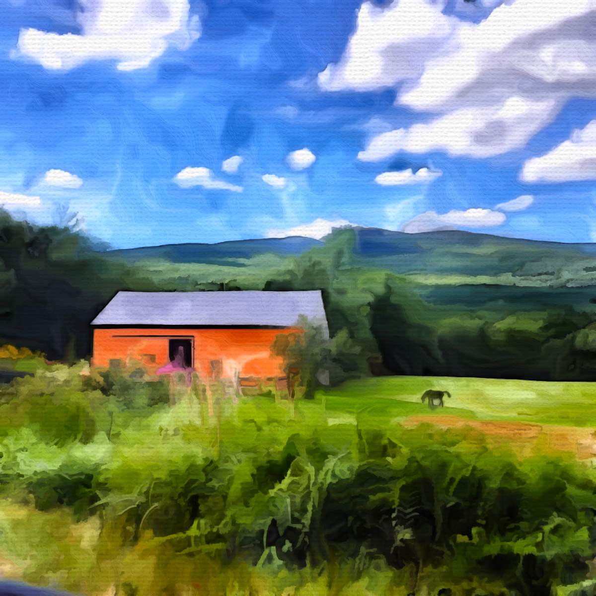 Barn & horse by Daniel Butler  Image: Red barn & horse with Mount Monadnock in the background