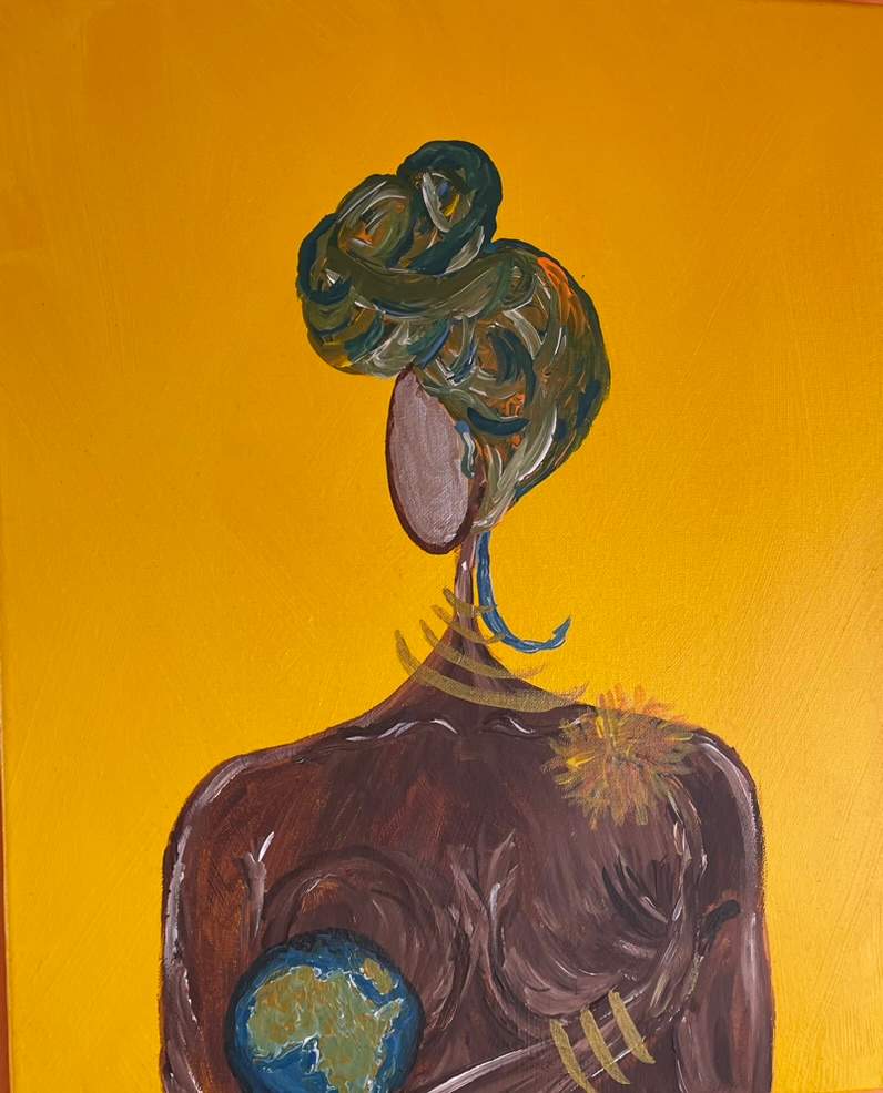 When I'm Tired by Yolanda Patton  Image: When I'm Tired, is part of the I am ThaSun collection an original poem written by Yolanda Patton.  This piece was part of a 5 piece collection.  

Once I am tired, I wrapped my rays up in silk
Let the mountains rest on my chest
and put on my facial cream, a moon lit night...