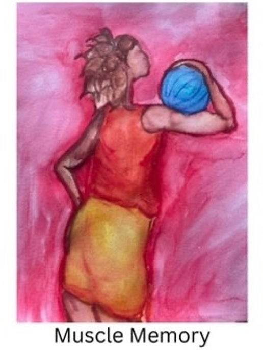 Muscle Memory * Original * by Yolanda Patton  Image: Muscle Memory When a woman body knows how to play the game...
Acrylic Water Color on Paper in Mat Board Frame 14" x 11"