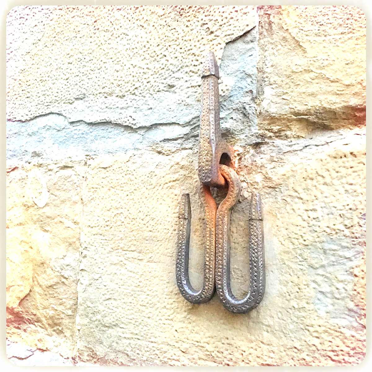 Hook by Sherry Ross  Image: Finding beauty in the everyday. Elevating the mundane. Exploring the interplay of color and texture.  This work explores the subtle interplay of color, the richness of texture, and the simple beauty of the singular. I love discovering tiny details and elevating them into something worthy of attention.

This single hook on a Spanish castle wall caught my eye—the intricate detail on such a utilitarian object was unexpectedly lovely. I lingered, taking in the colors that washed across the wall and running my fingers over textures worn smooth by countless hands over hundreds of years. In that moment, the space became a reverie, and I found myself lost in thoughts of those who had come before, who had relied on this same intricate yet humble object.