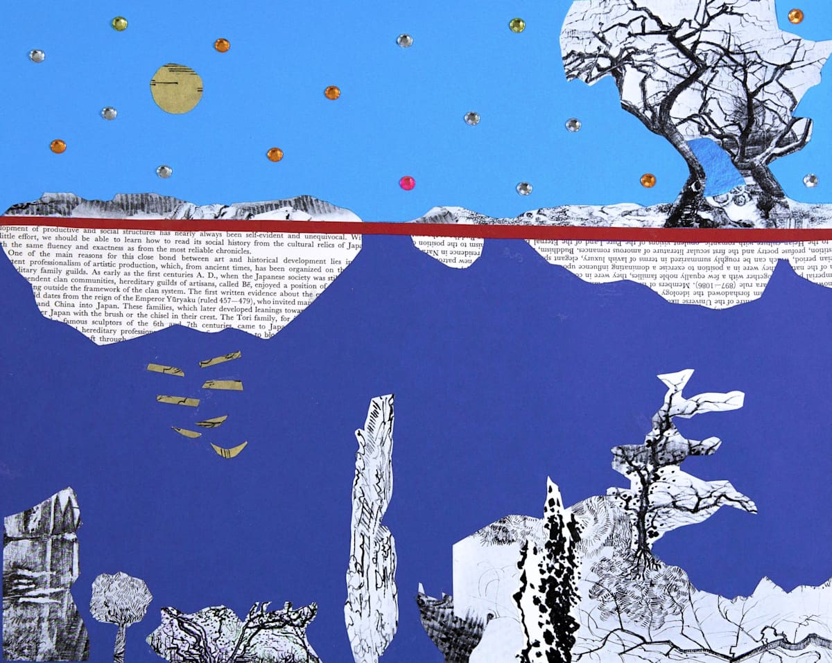 Moon, Stars, Mountains, Water in Blue by Lori Markman 