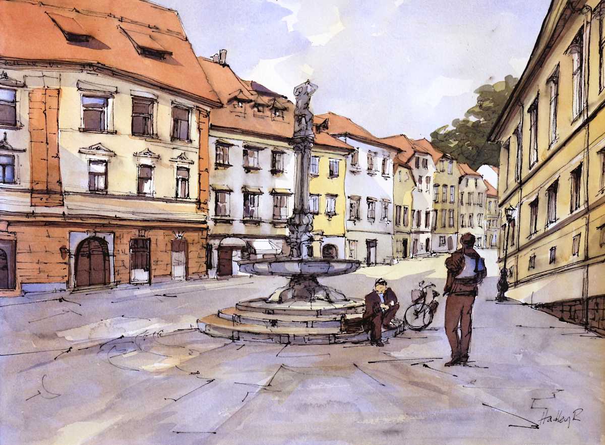 By The Fountain, Ljubljana, Slovenia by Hadley Rampton 