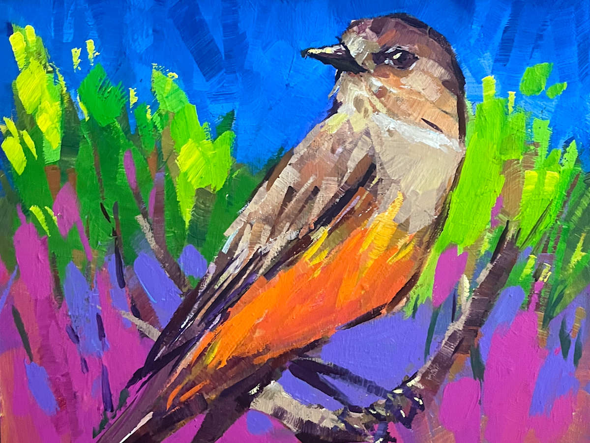 Say's Phoebe with Pink by Laura Green, Image 1.