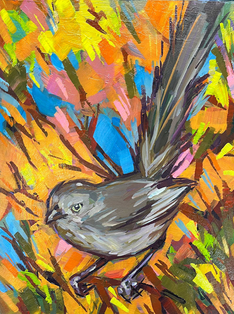 Wrentit in Fall by Laura Green 