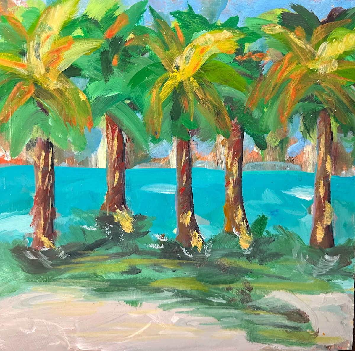 Ctiy Skyline through the Palms by Janice Tippett 