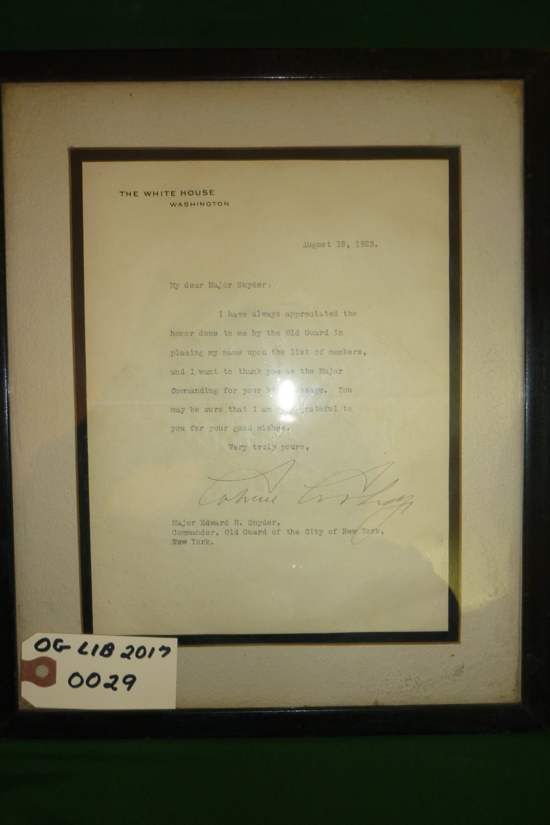 President Calvin Coolidge White House Letter dated 8/19/1923 