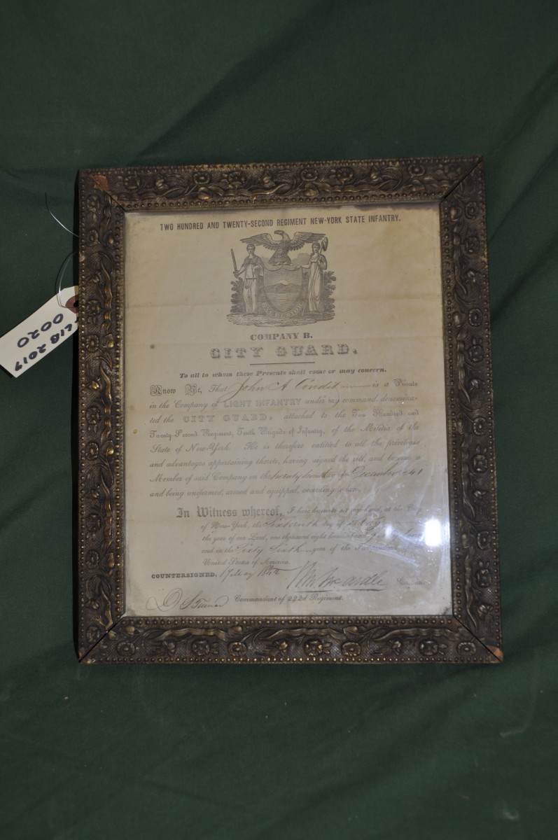 Private John A Condit Enlistment Certificate into The City Guard 