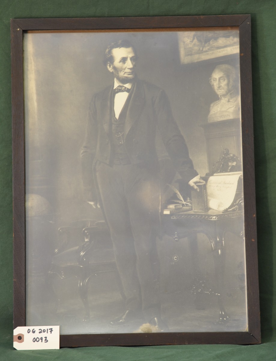 Full-body Portrait of Abraham Lincoln with Bust of George Washington 