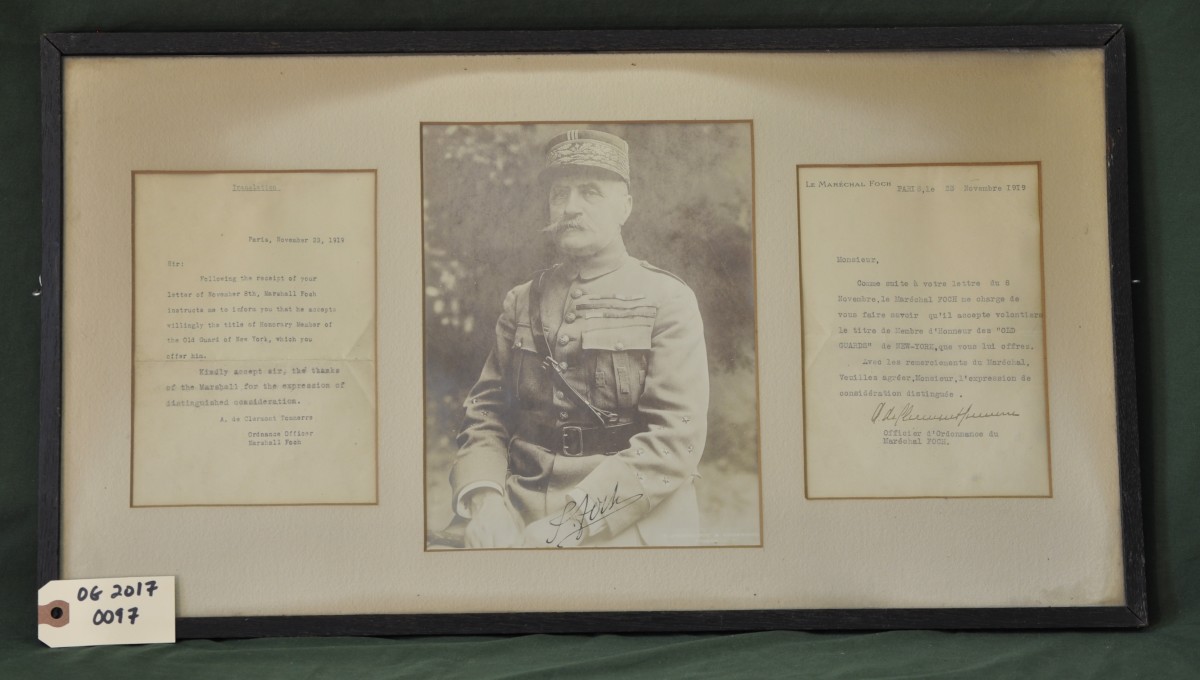Portrait and Letters of Acceptance (English and French) Sent on Behalf of Marshall Foch 