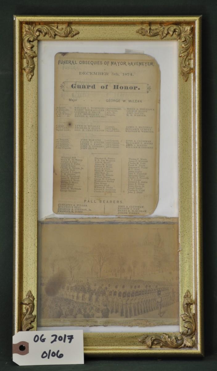 Illustration and Guard of Honor List for the Funeral of Mayor Havemeyer 