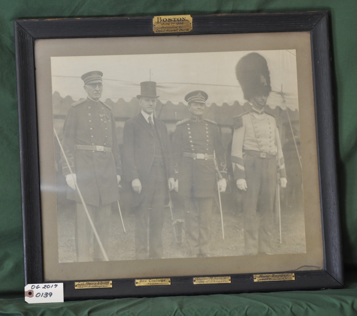 Photograph of Colonel Smith, Governor Coolidge, Captain McKenzie, and Major Snyder 