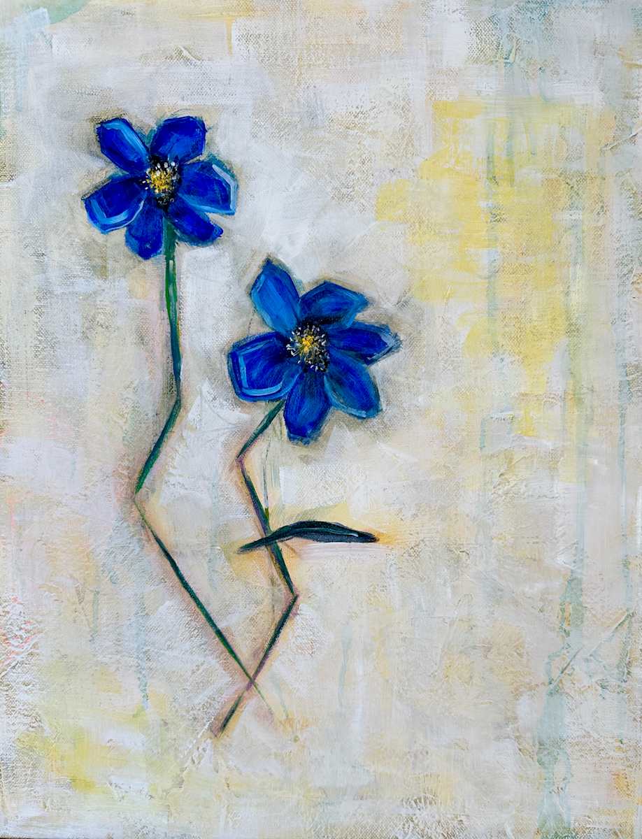 The Floating Garden: Blue Wildflowers by Jodi Gaines  Image: Floating Garden Blue Wildflowers - Mixed Media Painting by Jodi Gaines