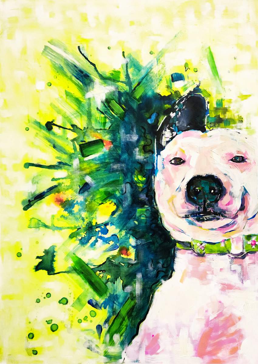 Smiling Dog Selfie by Jodi Gaines  Image: Smiling Dog Selfie - Mixed Media on Paper by Jodi Gaines