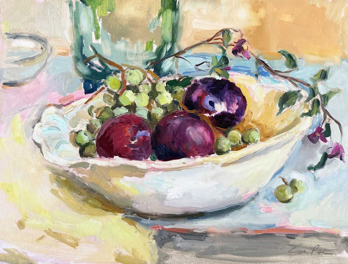 Plums and Green Grapes by Sara Rae, Image 1.