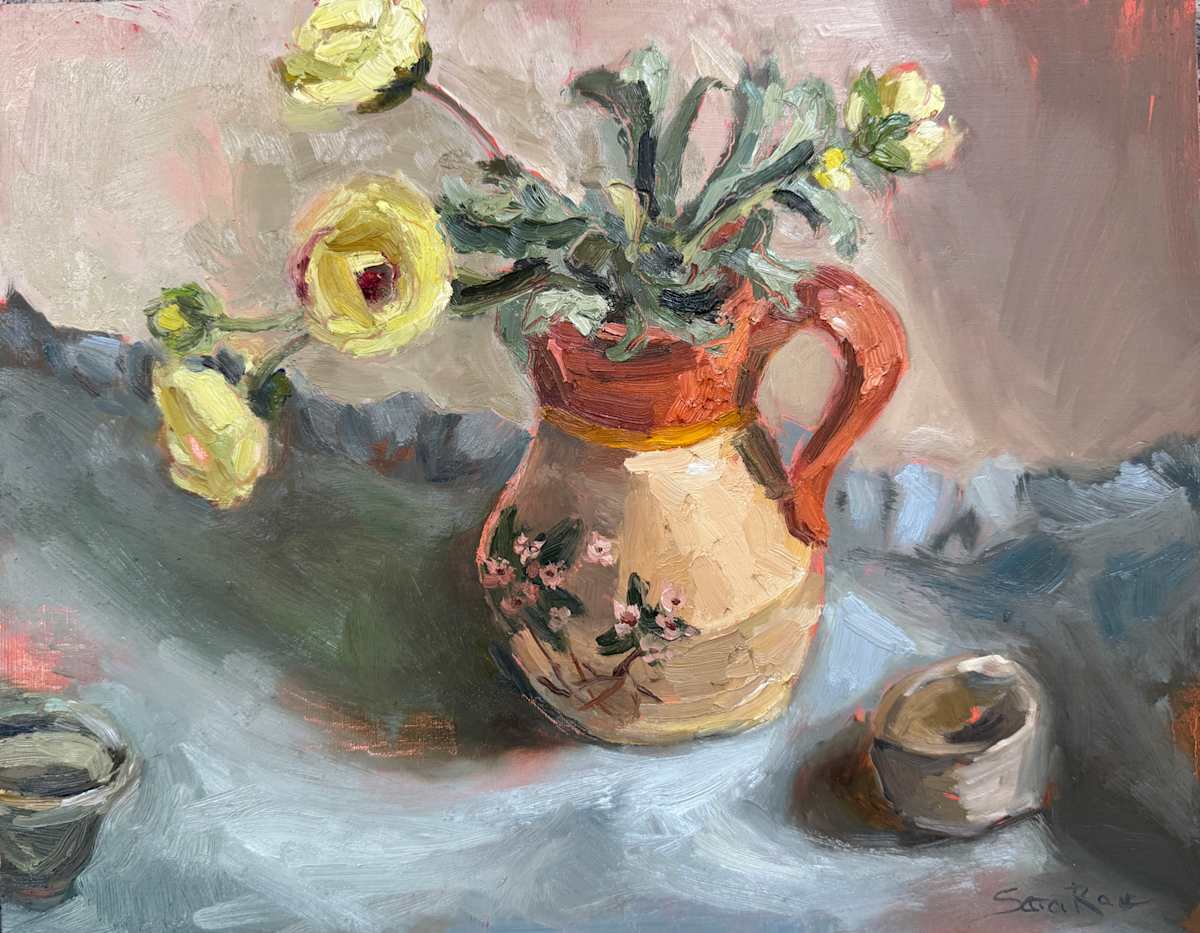 Yellow Ranunculus in Jug by Sara Rae, Image 1.