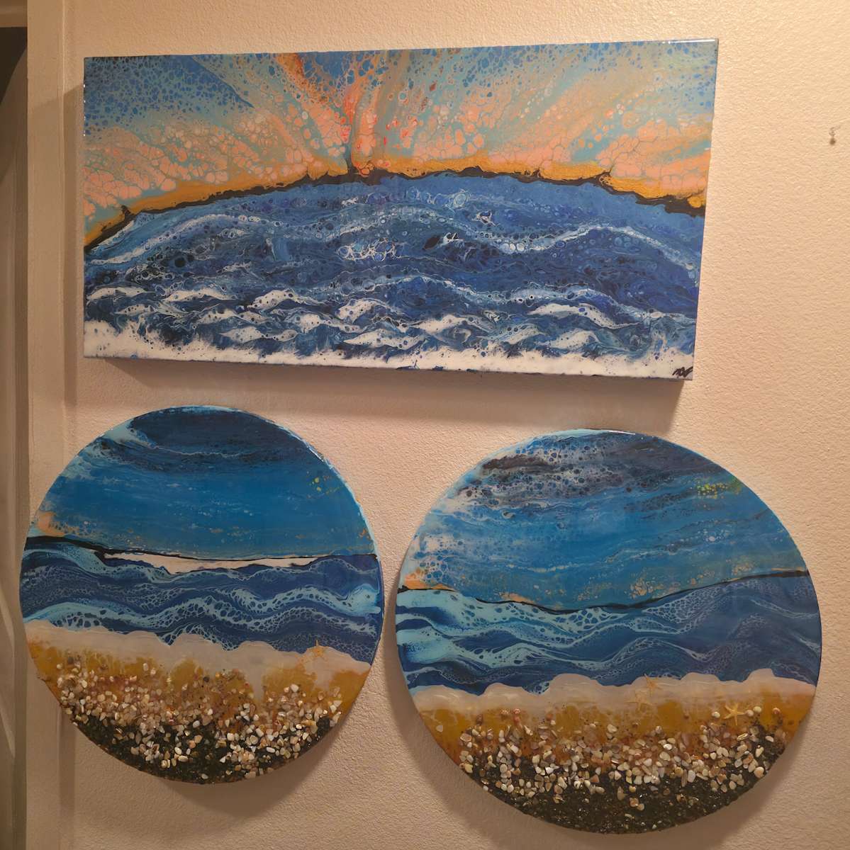 The First Shore (2 20" Rouds & 15x30) by Nicole Warnock  Image: "The First Shore" Set