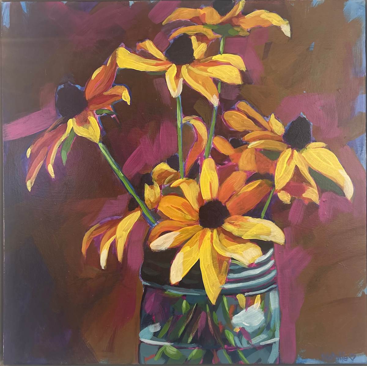 Golden Radience by Natalie Campbell  Image: Acrylic flowers, wooden frame, 2025, Natalie Campbell