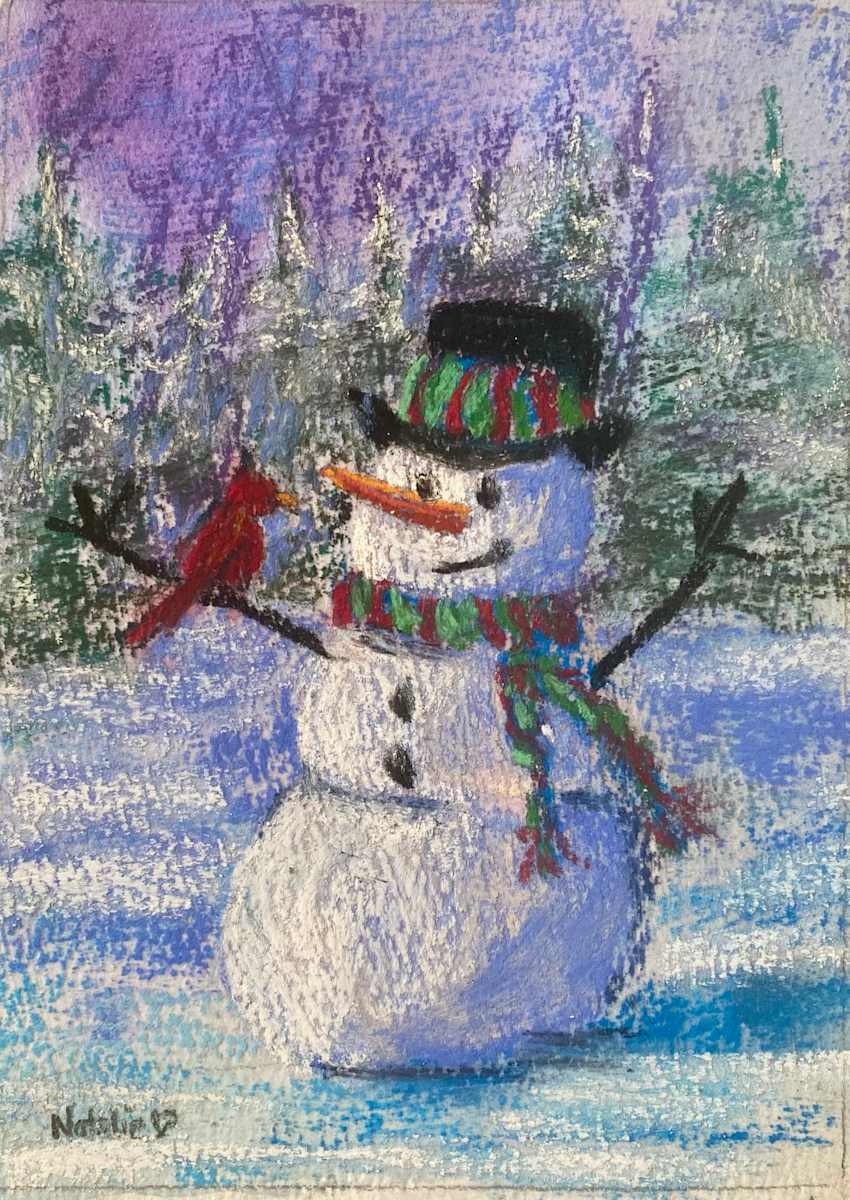 Cardinal and Snowman by Natalie Campbell 