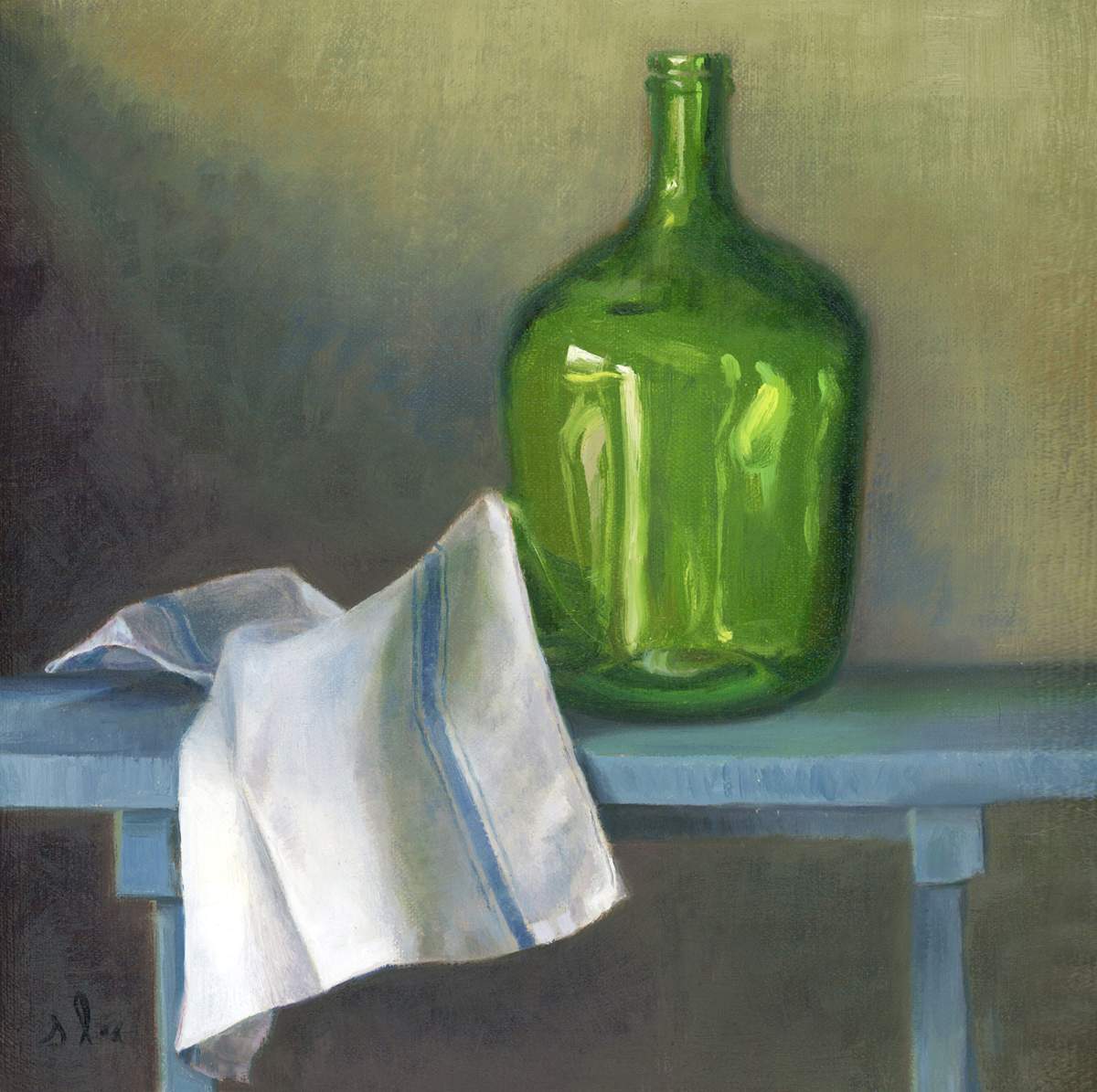 "Green Demi-John and Linen" by Suzanne Lago Arthur 