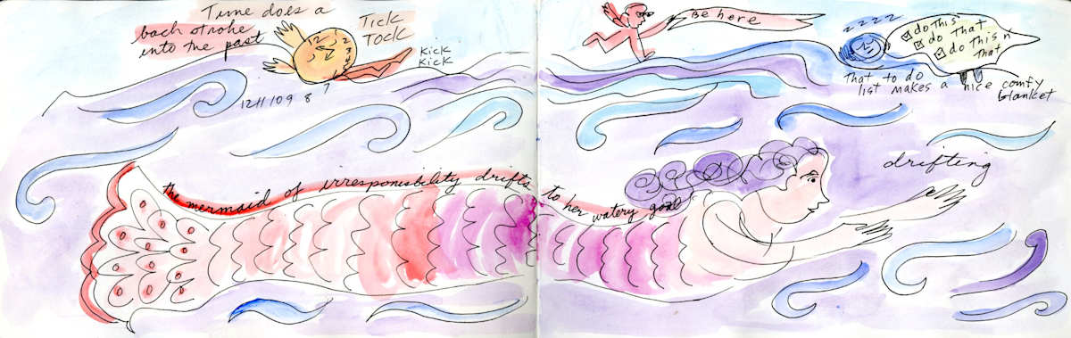 Mermaid of Irresponsibility by Anita Inez White  Image: The mermaid of irresponsibility drifts to her watery goals. A drawing from my sketchbook.