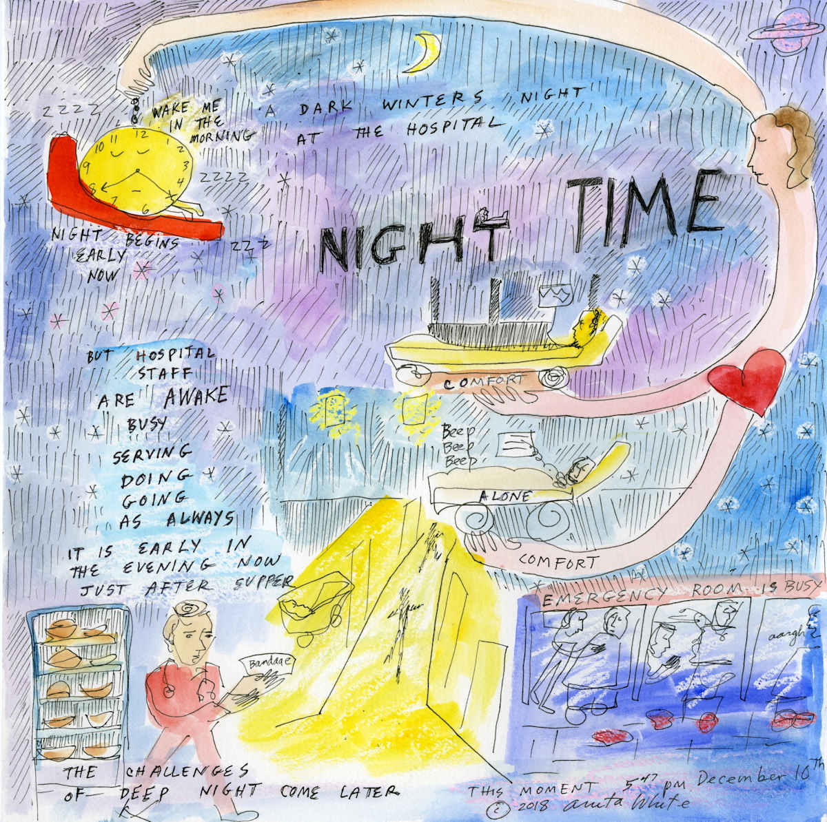 1am Night by Anita Inez White  Image: My effervescent ethereal image of night time in the hospital and the vulnerability of the patient during the long lonely hours.