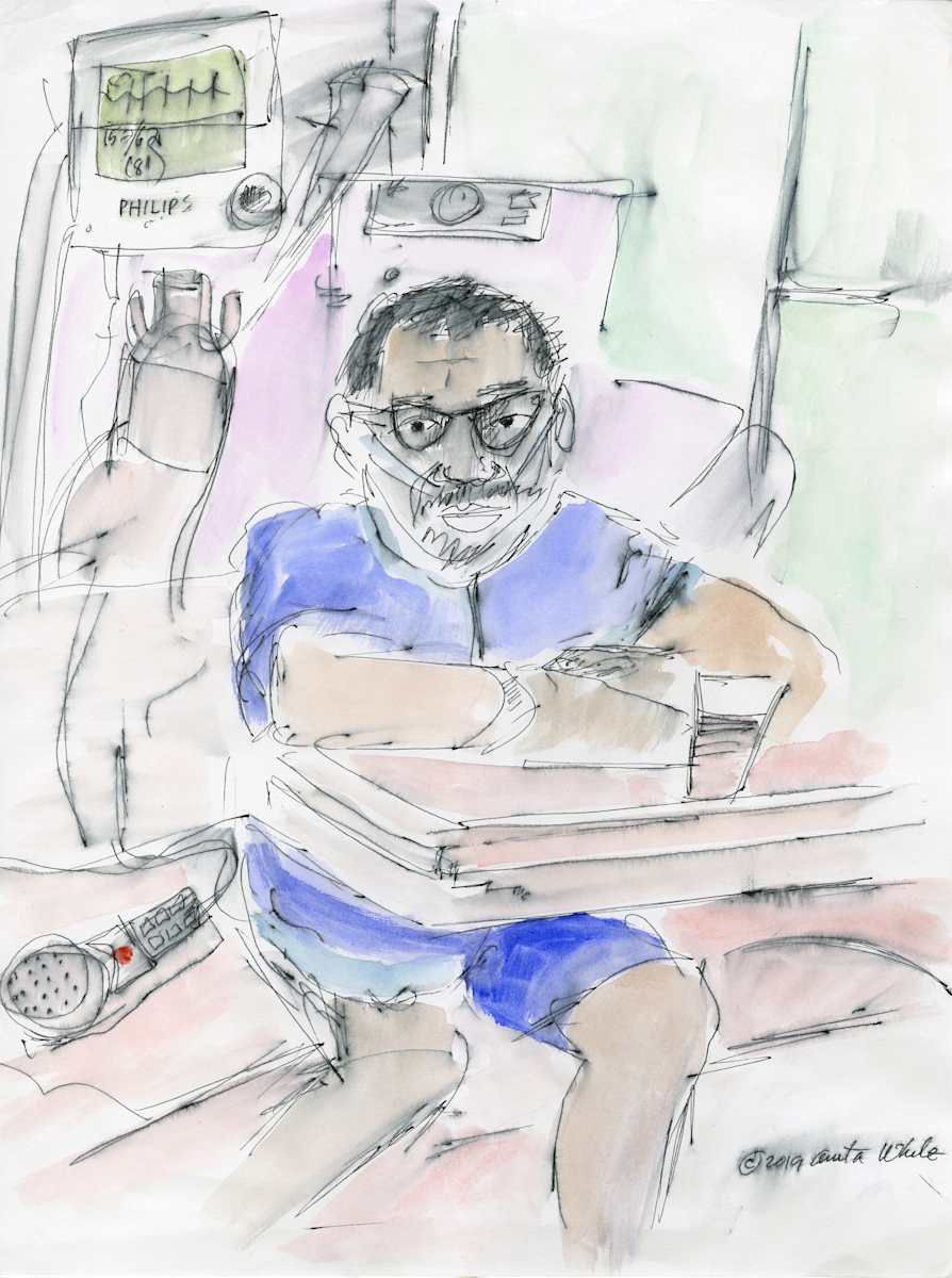 5 pm Patient by Anita Inez White  Image: This drawing honors the many patients in the hospital. Who endure hospital time and are cared for by a compassionate staff.