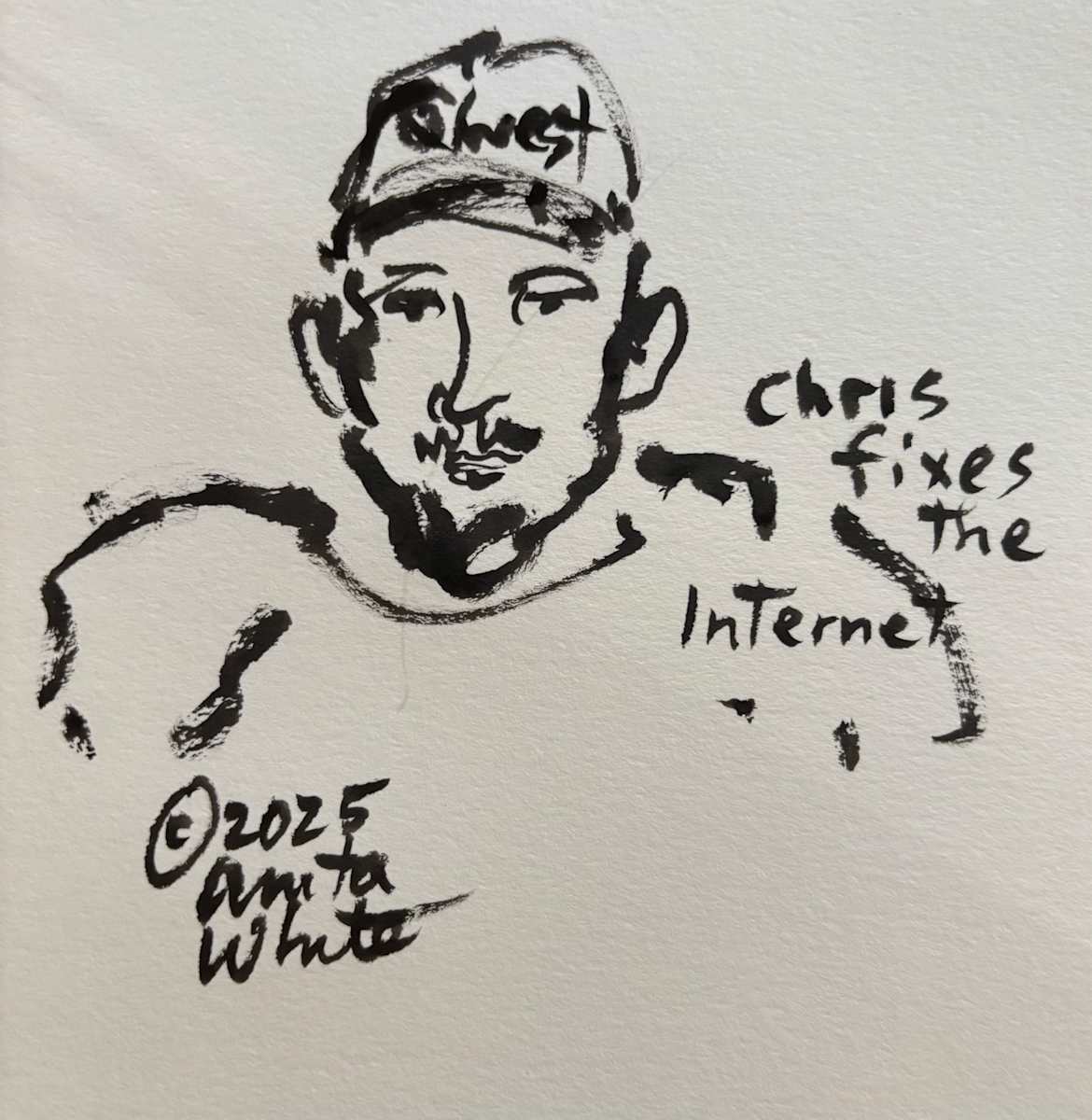 Chris fixes the Internet by Anita Inez White  Image: Chris came and Simply fixed the Internet by Plugging in the cord. Easy peasy!