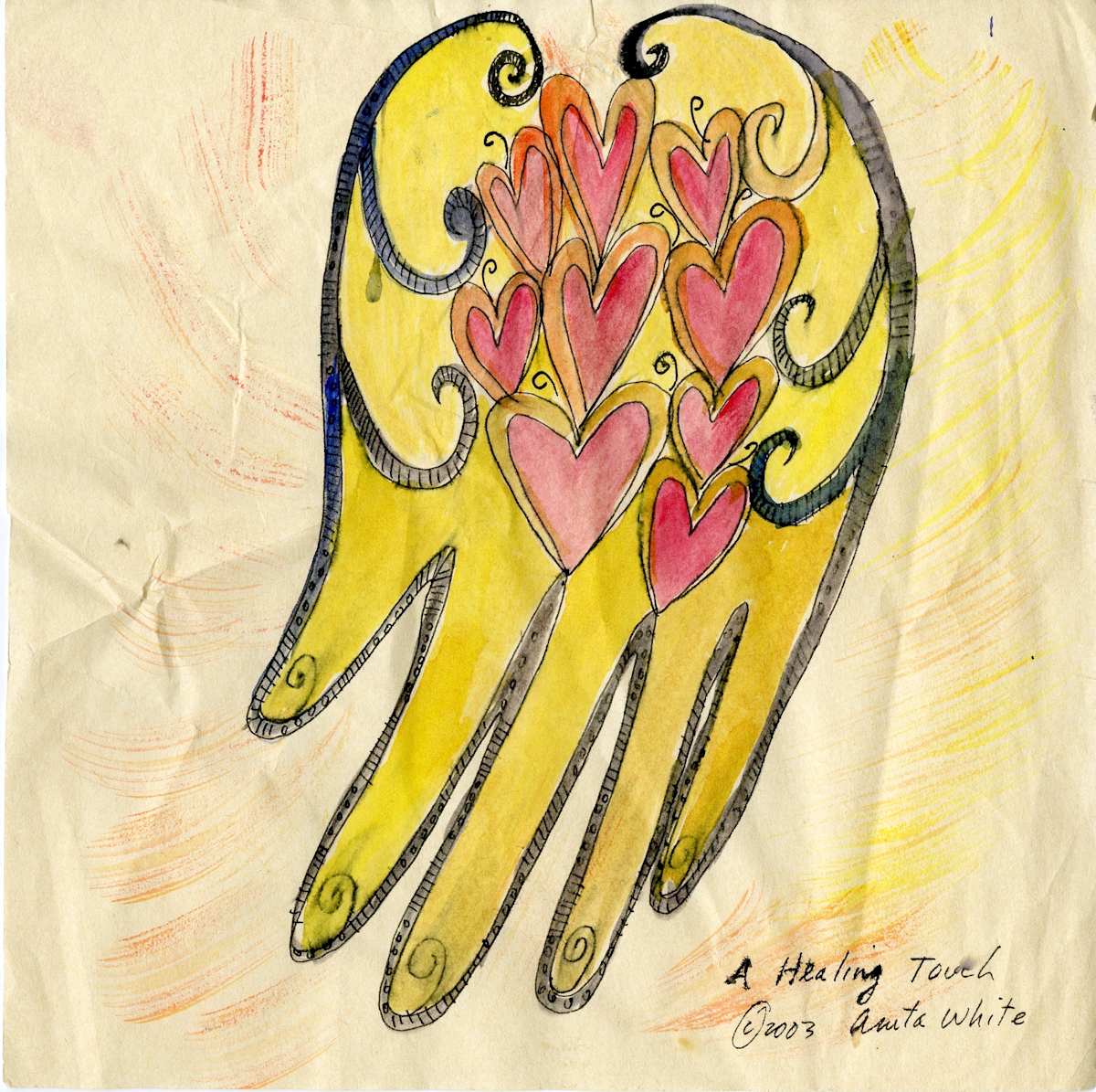 Hamsa: A Healing Touch by Anita Inez White  Image: This is an inner painting I did of a healing touch. I have it availiable as cards.