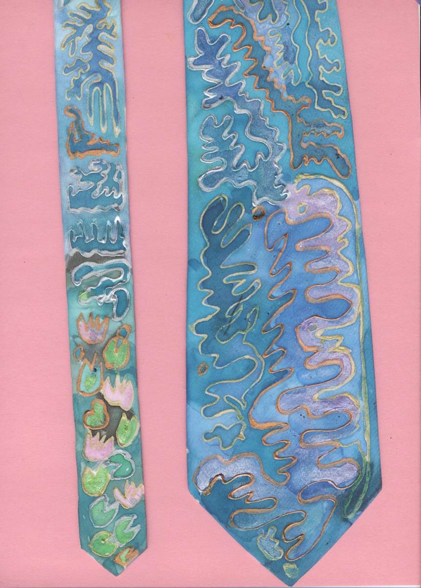Watery Depths Silk Tie by Anita Inez White  Image: This is a tie I painted inspired by watery depths, waterlilies and the lake I love to swim in.