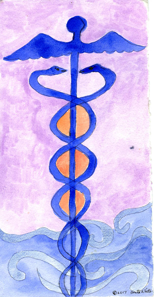 Cadeusus by Anita Inez White  Image: This medical symbol has guided me for years as I walked the journey of healing with my family. The two entwined snakes represent the two aspects of healing. The medical facts, appointments, procedures and medications along with the spiritual and emotional healing. To me the two aspects combine for complete healing of body, mind, heart and soul.