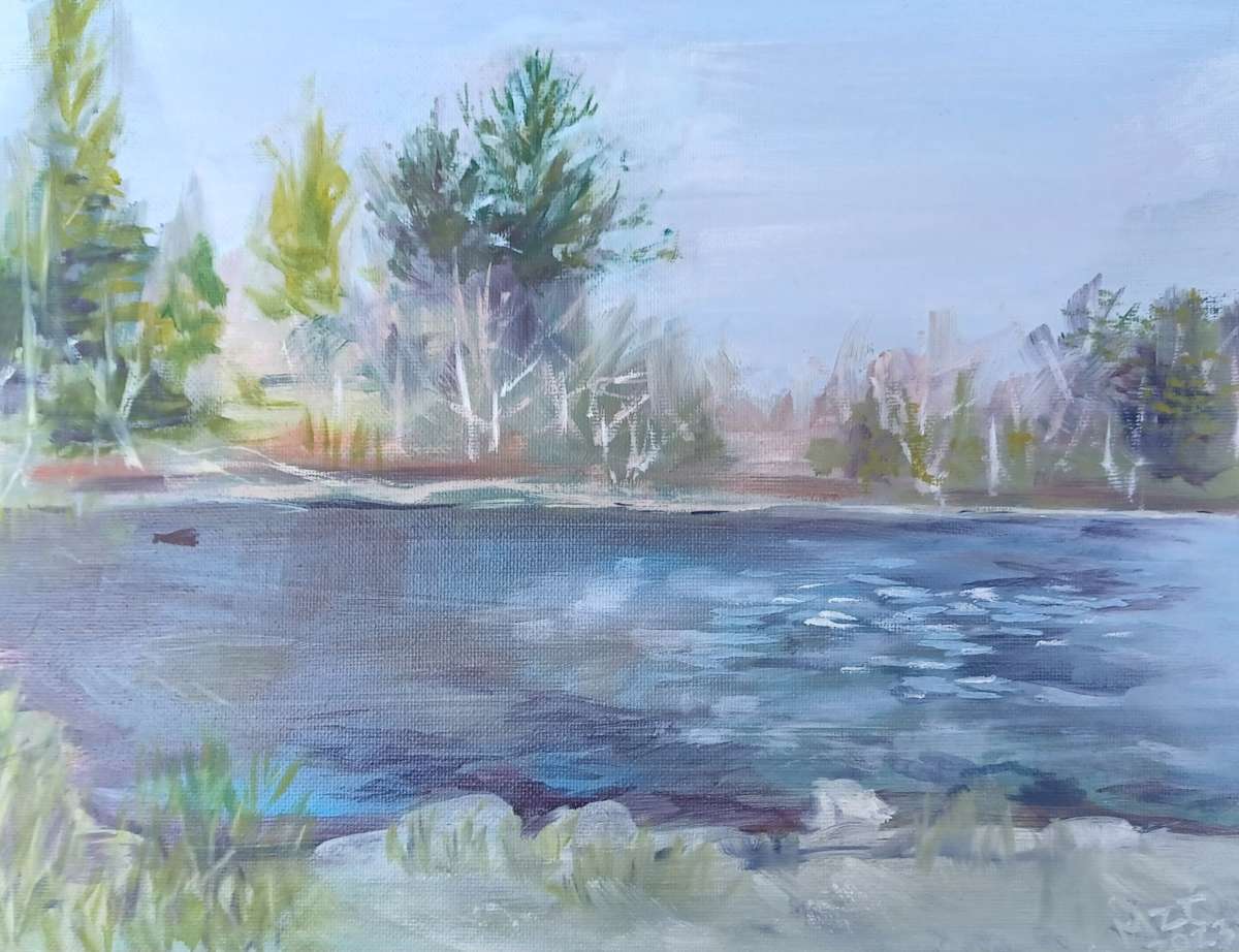 Cedar River by Melissa  Z. Clark  Image: Oil on Panel. 9"×12". SOLD.