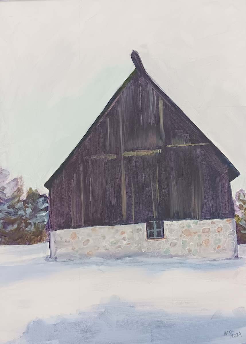 Black Barn by Melissa  Z. Clark  Image: Oil on canvas. 18"×24". SOLD.
