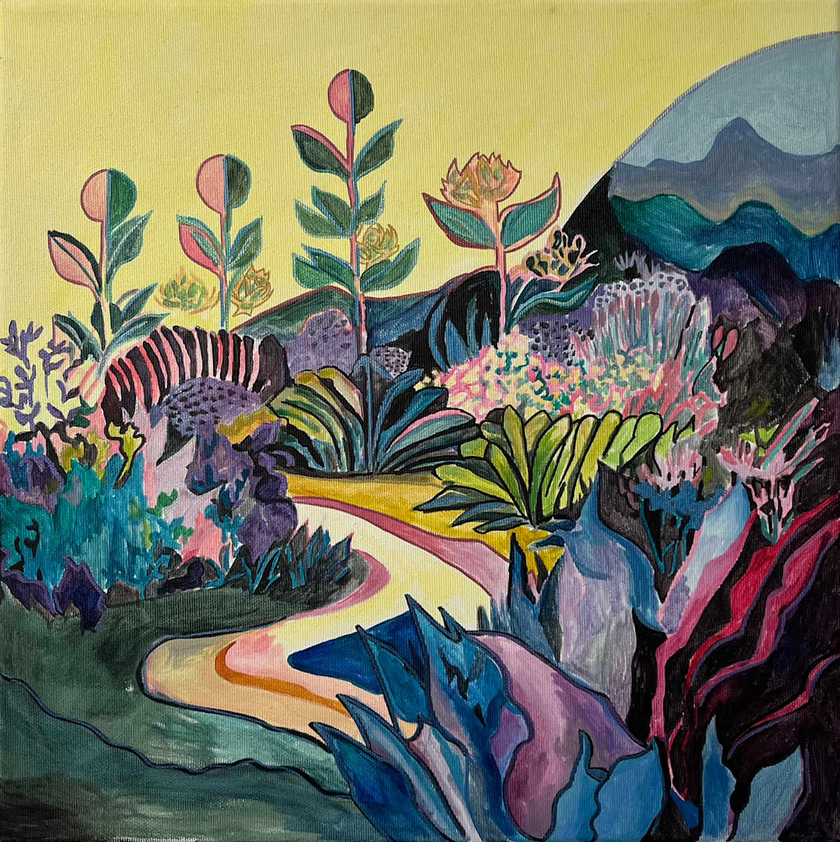 Psychedelic Landscapes: Yellow Path (study) by Sarah Dee Barrett 