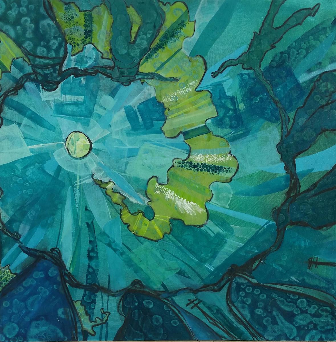 Circle Of Friends - Teal by Tony Hyden  Image: abstract acrylic painting on canvas of people holding hands in a circle from worms-eye-view in hues of teal and green