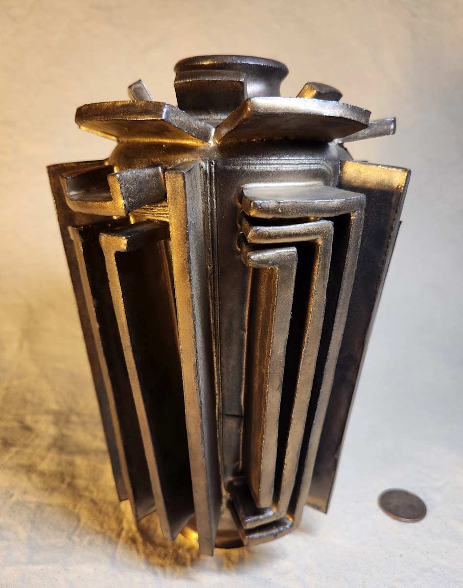Bronze Assemblage Vase II by Tony Hyden  Image: contemporary ceramic sculptural vase glazed bronze - to scale