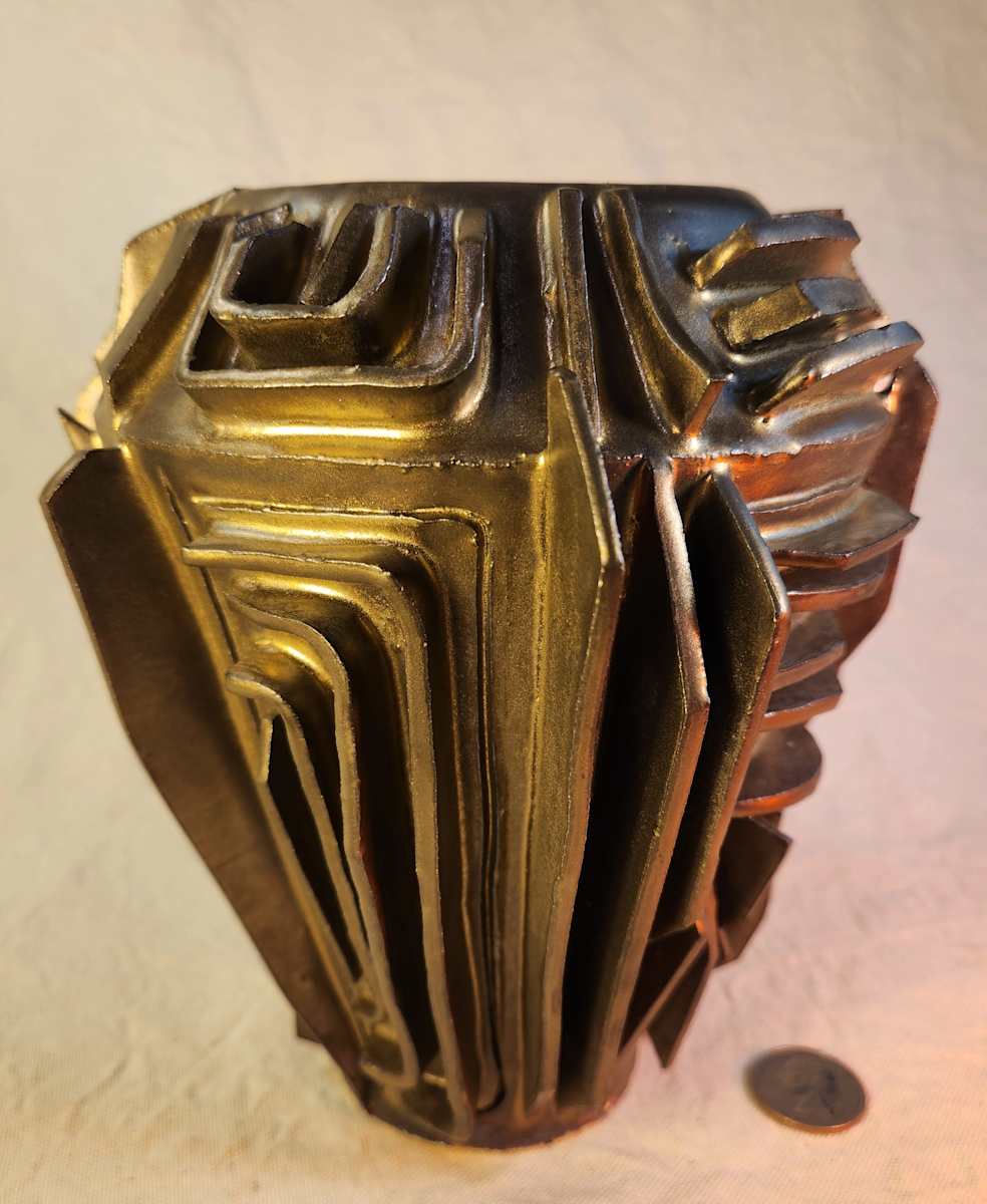 Bronze Assemblage Vase IV by Tony Hyden  Image: contemporary ceramic sculptural vase glazed bronze - to scale