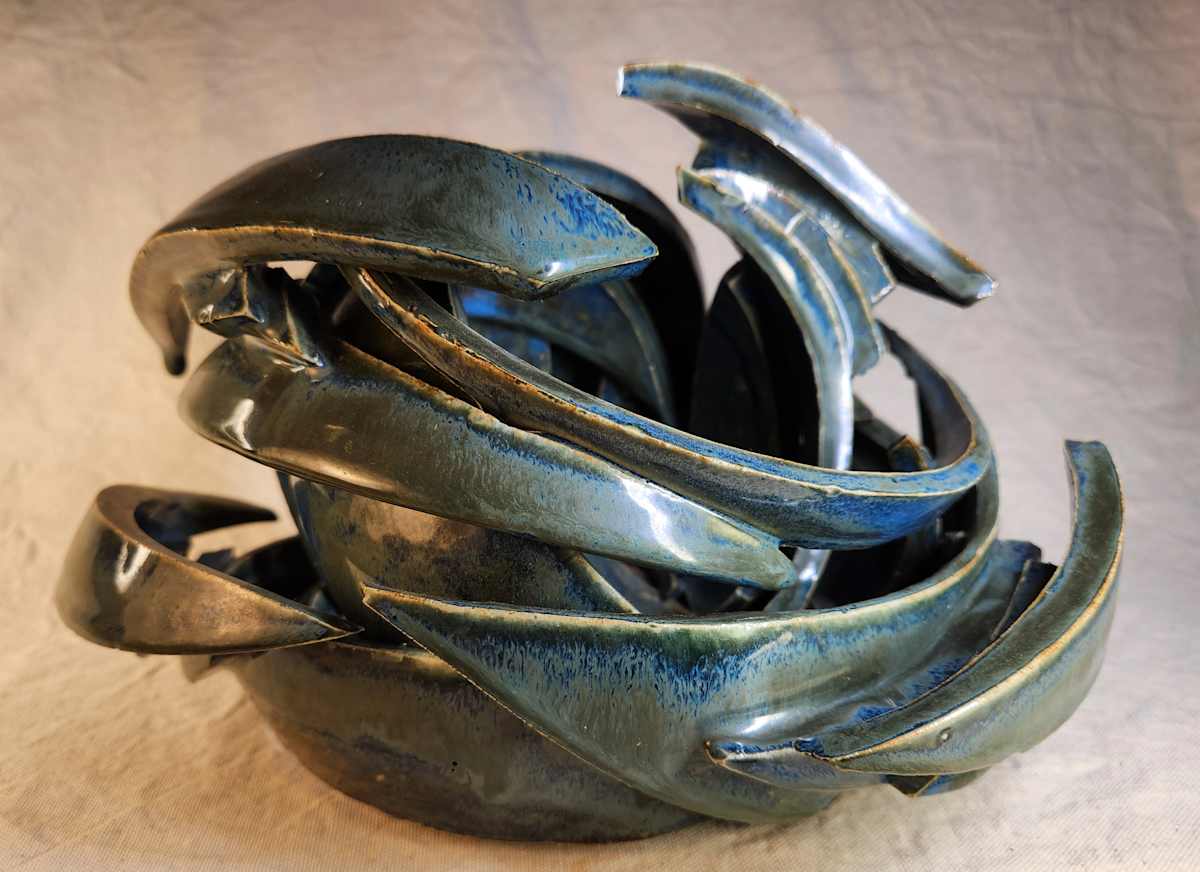 The Hyden Sphere by Tony Hyden  Image: teal abstract ceramic sculpture