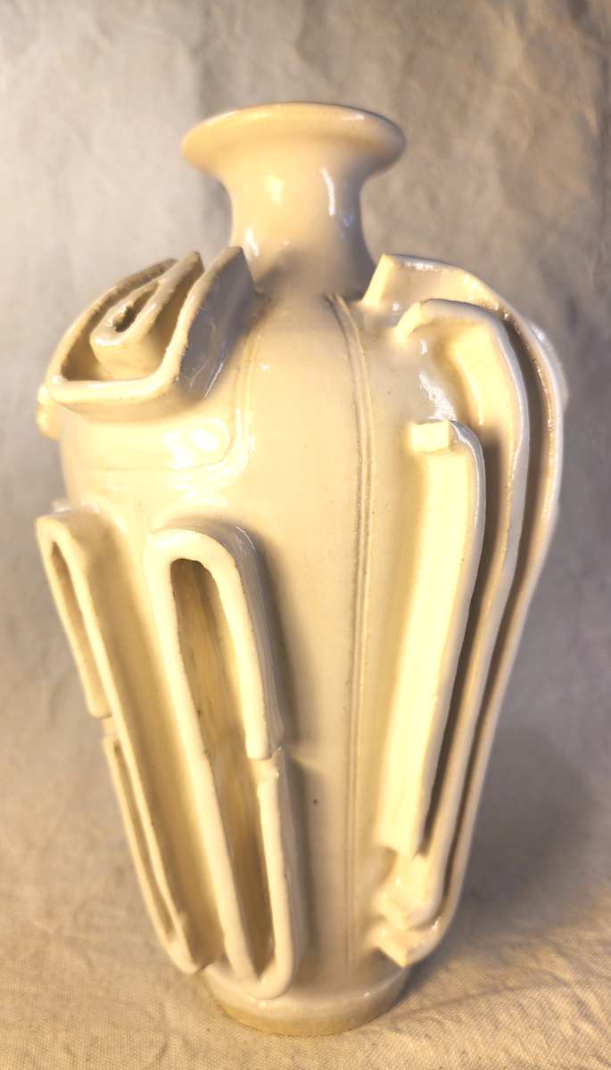 White Assemblage Vase II by Tony Hyden  Image: white contemporary ceramic sculptural vase