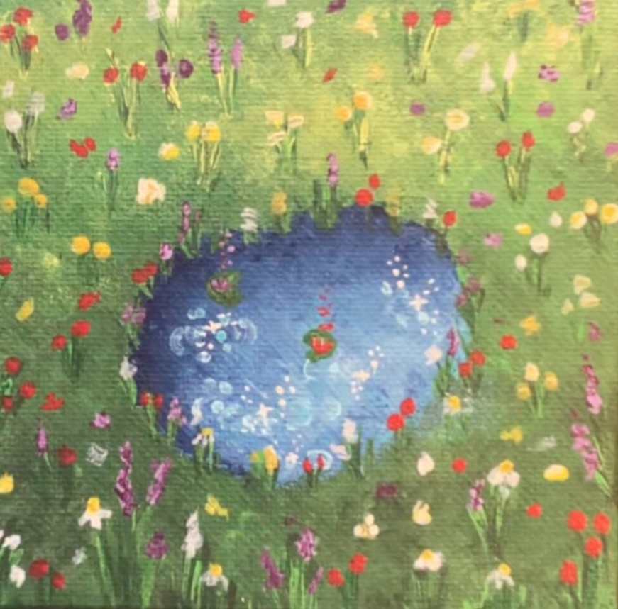 Whispers on the Water by Madison Green  Image: Tiny blooms drift on the pond’s still surface, carrying quiet secrets of spring.